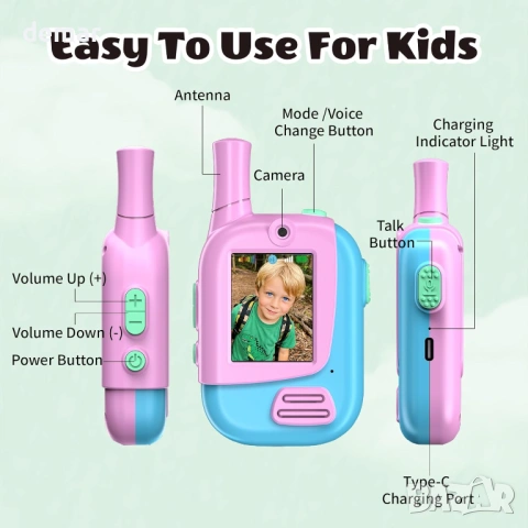 Видео уоки-токита за деца, комплект от 2 броя, презареждащи се, 3-12 години, снимка 10 - Образователни игри - 53428816