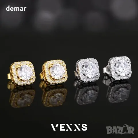 Мъжки обеци VEXXS от стерлингово сребро S925,с покритие от 18К злато,кубичен цирконий Micro Pave 5А, снимка 4 - Обеци - 49326453