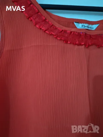 Керемиден оранжев топ с воалена декорация L размер, снимка 3 - Потници - 49538190