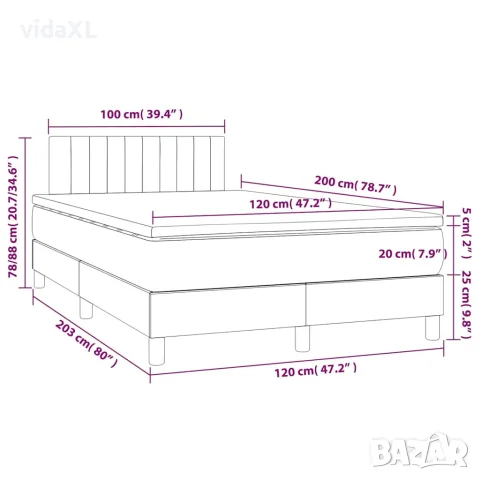 vidaXL Боксспринг легло с матрак и LED, черно, 120x200 см, плат, снимка 8 - Спални и легла - 56146649