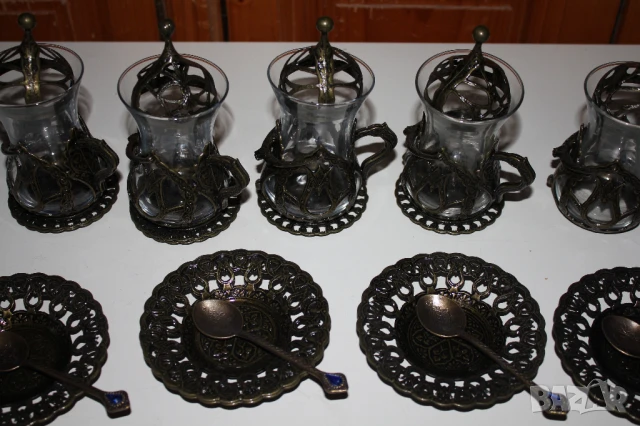 нов сервиз за турски чай Acar(чаши с табли-6бр,чин.-7бр,лъж-7бр)=30лв от Банско, снимка 7 - Чаши - 50969879