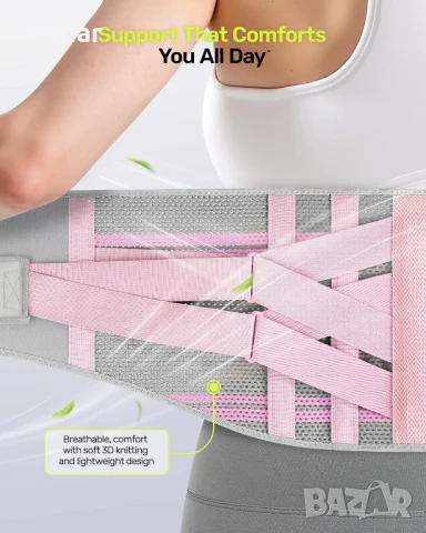 Колан за гръб Rakiie за жени, 9X опорна скоба за гръб, розов, размер С и M (талия: 85-100 см), снимка 8 - Корсети, колани и коректори - 51395655