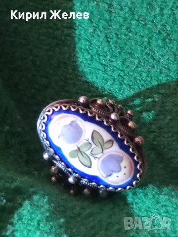 СТАРИНЕН СРЕБЪРЕН ПРЪСТЕН ФИЛИГРАННО СРЕБРО с ГРАНУЛАЦИЯ и РЪЧНО РИСУВАН ПОРЦЕЛАН БИЖУ УНИКАТ 25119, снимка 18 - Антикварни и старинни предмети - 34883896