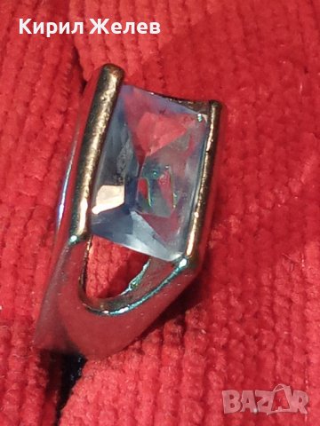 КРАСИВ АРТ ДЕКО ПРЪСТЕН Нерж. СТОМАНА с БЯЛА ПОЗЛАТА и ГОЛЯМ ЮВЕЛИРНО ФАСЕТИРАН САПФИР КРИСТАЛ 20287