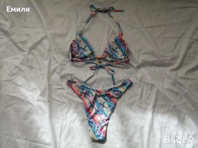 Нов комплект цветен дамски бански от две части с принт морски звезди р-р XS, S, M, L, снимка 14 - Бански костюми - 50899807