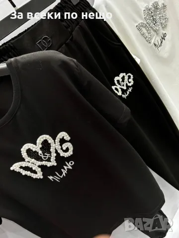 Dolce&Gabbana Дамски Спортен Комплект С Бродирано Лого И Шити Перли Тениска И Долнище Код A509, снимка 2 - Спортни екипи - 50109795