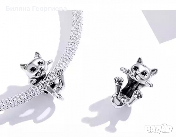 Талисман сребърен за гривна Пандора сребристо коте, модел 048