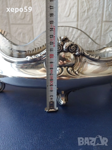 Огромна сребърна жардиера(фруктиера) 19век.Сребро 800-кристал,сребърна кана,сребърна чаша, снимка 9 - Сервизи - 52217400