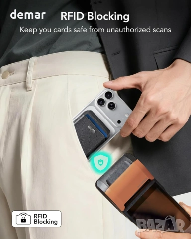 Портфейл ESR Geo MagSafe с пълна функционалност „Find My“, държач за 5 карти, RFID блокиране, черен, снимка 6 - Аксесоари за Apple - 53427138