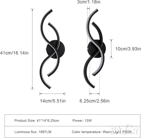 LED Стенна лампа 15W 3000K топла светлина, снимка 7 - Лампи за стена - 51043489