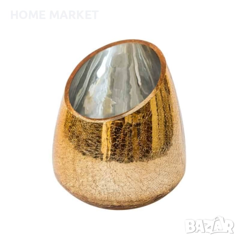 Златна асиметрична ваза, 13*18см  Златна асиметрична стъклена ваза – 13 × 18 см Добавете елегантен з, снимка 3 - Вази - 52216543