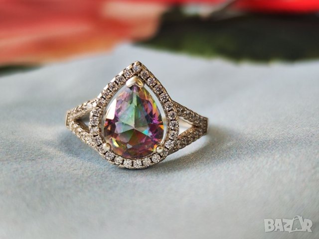 Дамски 925 сребърен пръстен Цвят хамелеон Голям разме Диаметър 18,27мм, снимка 4 - Пръстени - 40549711