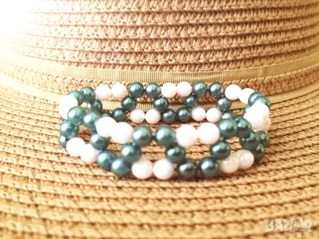 🏷️ Гривна / цвят: перлено бял и зелен, снимка 2 - Гривни - 47313052