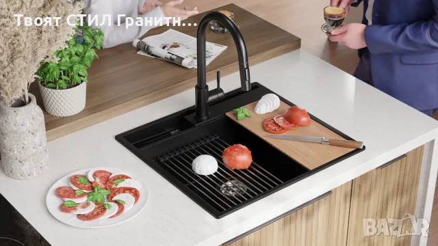 К-т Мивка+Смесител+Сифон Цветове Кухненска Мивка от гранит модел Осло 60 Премиум 580 x 530 мм + Смес, снимка 4 - Мивки - 47686963