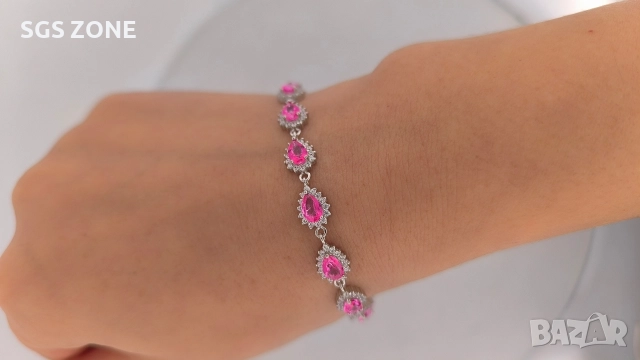 сребърна гривна с естествен розов топаз, снимка 10 - Гривни - 52695121