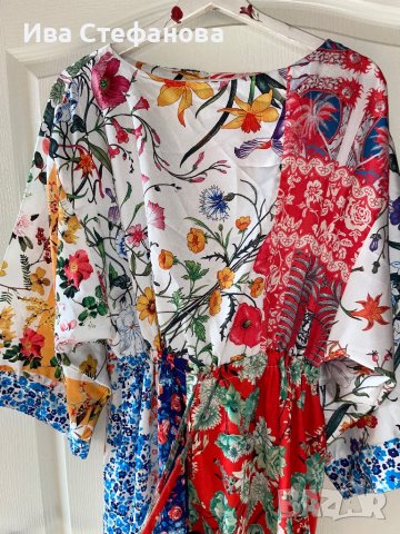 Дълга нова памук памучна елегантна ежедневна рокля тип кимоно широк ръкав флорален принт цветя , снимка 7 - Рокли - 41659723