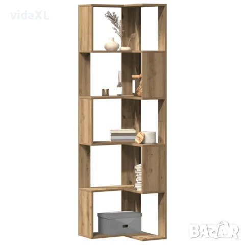 vidaXL Ъглова етажерка 5 нива дъб артизан 50x50x179 см инженерно дърво, снимка 3 - Етажерки - 56148181