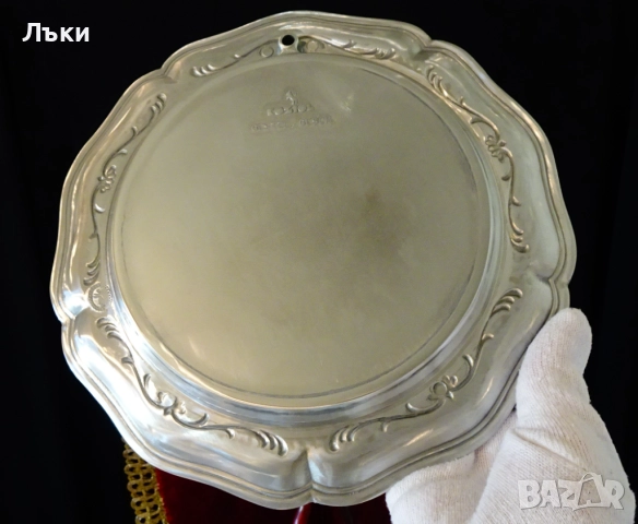 Калаена чиния за гравиране,калаена сватба,Art Nouveau. , снимка 3 - Антикварни и старинни предмети - 52887488