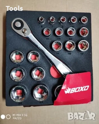 BOXO TOOLS 20 части 3/8 качествени тресчотка вложки slim lower profile комплект foam