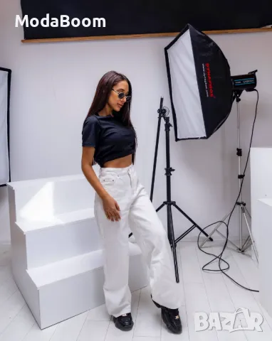 Дълги широки дамски бели дънки , снимка 5 - Дънки - 47531331