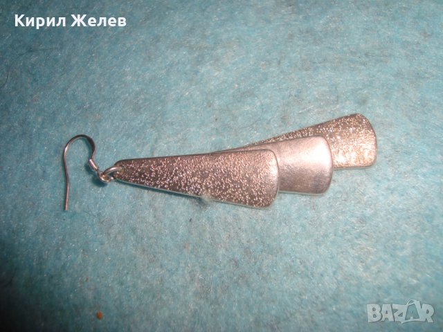 СРЕБЪРНА АРТ ДЕКО ОБЕЦА СРЕБРО 925 ВЕТРИЛООБРАЗНА с БЯЛА ПОЗЛАТА 25688, снимка 7 - Обеци - 35817797