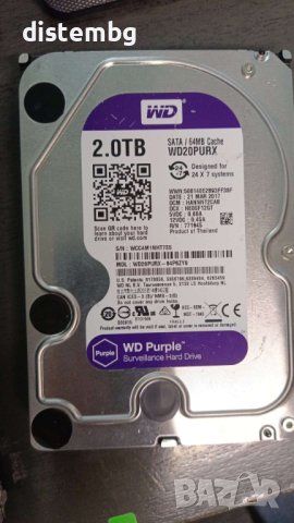 Твърд диск , Hard disk Western Digital WD Purple WD20PURX 2TB, снимка 1 - Твърди дискове - 40746449