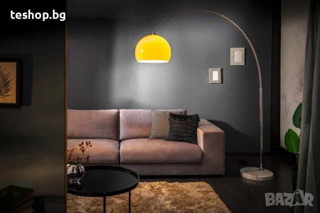 Лампа със стойка тип дъга оранжев плафон/мраморна стойка E27 60 W