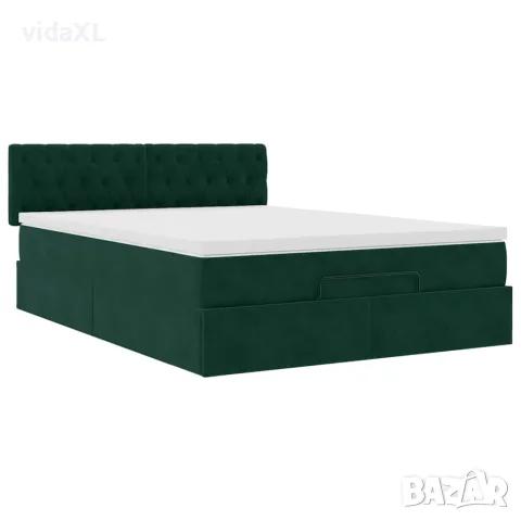 vidaXL Османско легло с матрак Тъмнозелено 140x200cm кадифе, снимка 6 - Спални и легла - 56147029