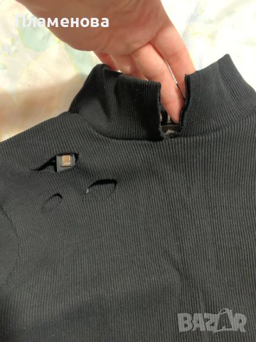 Черен комплект пола + блуза с накъсани елементи, снимка 6 - Поли - 40879187