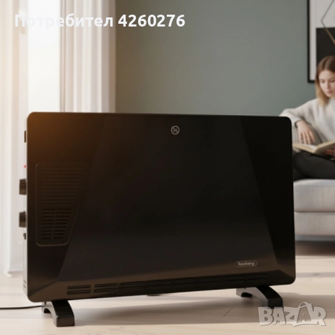 Конвекторен отоплител Rosberg – 2500W, 3 степени, с вентилатор, защита от прегряване (бял или черен), снимка 4 - Отоплителни печки - 52097387