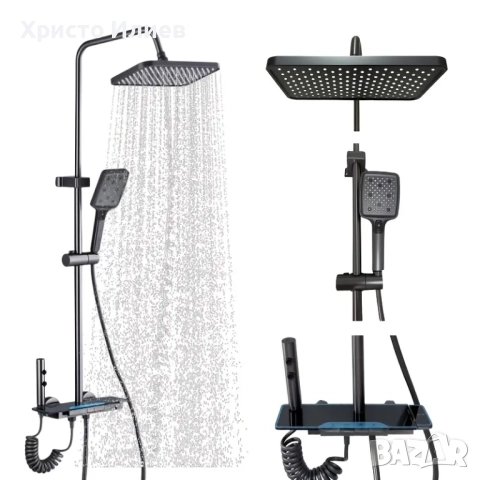 Луксозна Душ система с термостатен смесител 4 функции бутони функция дъжд