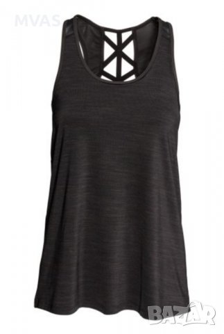 Нов -35% H&M спортен потник с декоративен гръб S размер черен меланж, снимка 2 - Спортни екипи - 39812047