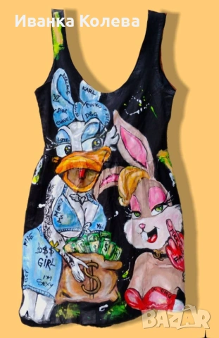 Ръчно рисувана рокля и чанта, снимка 6 - Рокли - 53716599