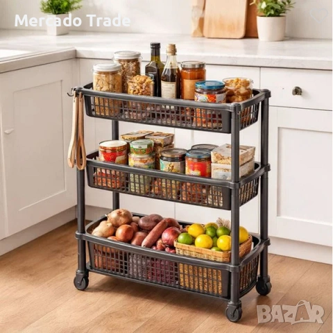 Кухненска етажерка Mercado Trade, 3 нива, Пластмаса, Сив