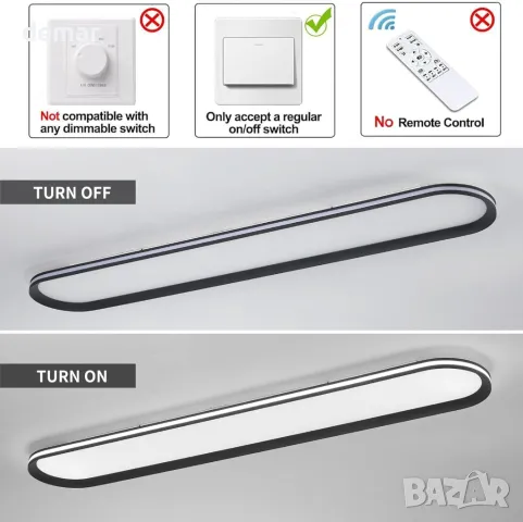 Метална LED таванна лампа Naroume, тънка,65W пълен спектър,6500K,120см, снимка 4 - Лед осветление - 47743750