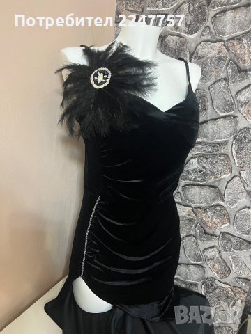 Дълга черна рокля с пера , снимка 2 - Рокли - 40878949