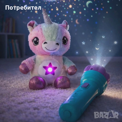 Плюшена играчка с нощна лампа 2в1 + детски фенер-проектор със светлинни картинки – комплект за уют и, снимка 3 - Плюшени играчки - 53711457