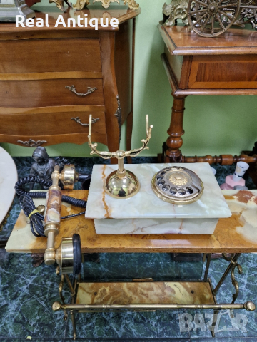 Уникален  рядък  антикварен колекционерски холандски телефон оникс позлатен бронз , снимка 7 - Антикварни и старинни предмети - 44550173