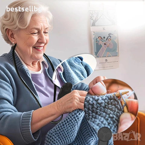 Голяма увеличителна лупа за врат за четене шиене бродиране гоблени настолна с LED осветление USB, снимка 5 - Други инструменти - 53090684