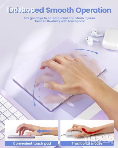 Тъчпад Seenda за Windows 10/11, външен кабелен тънък алуминиев USB тракпад 6,3 инча, стъкло Н7,лилав, снимка 8 - Друга електроника - 50302958