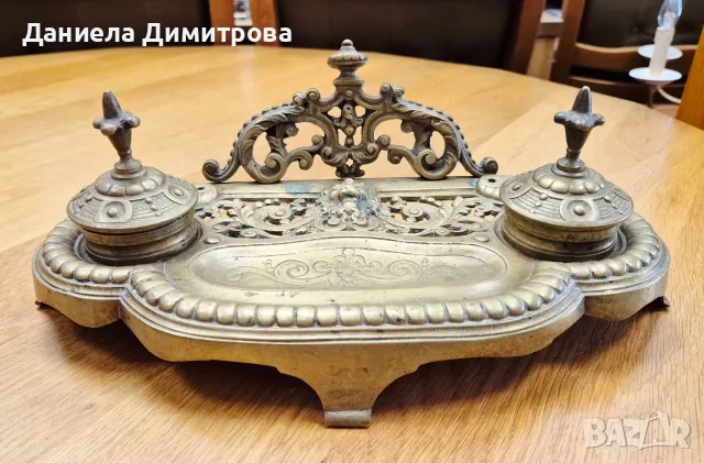 Масивна антикварна двойна мастилница (писалищен прибор), снимка 2 - Антикварни и старинни предмети - 55922250