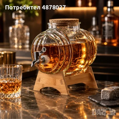 Стъклено буре с кранче 3L и дървена стойка – Стилно сервиране на напитки, идеален подарък, снимка 5 - Бидони, бурета и бъчви - 55874475