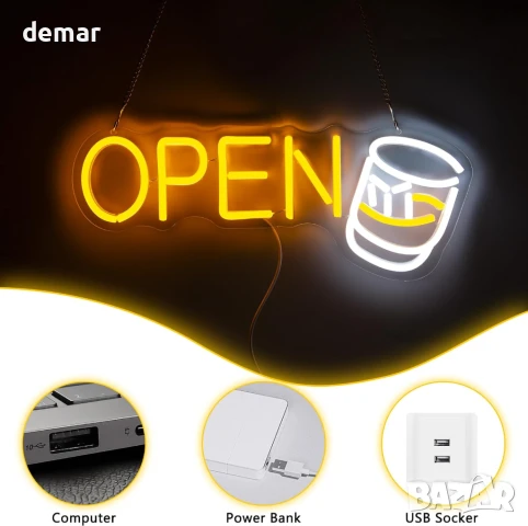 YSUIEC Whiskey Open LED неонова табела, димируема, USB захранване, снимка 4 - Лед осветление - 51373797