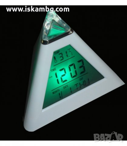 СВЕТЕЩ В 7 ЦВЯТА LED ЧАСОВНИК ПИРАМИДА - код 0215, снимка 2 - Друга електроника - 34087857