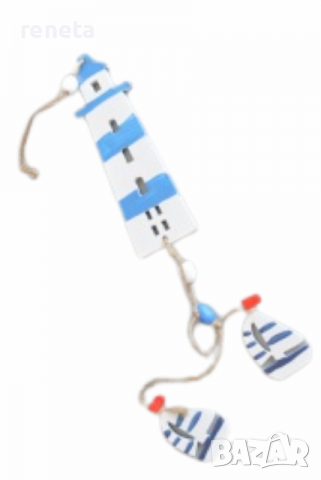 Декорация , За окачване, Дървен, Синя/Бяла, 50х5 см, снимка 1