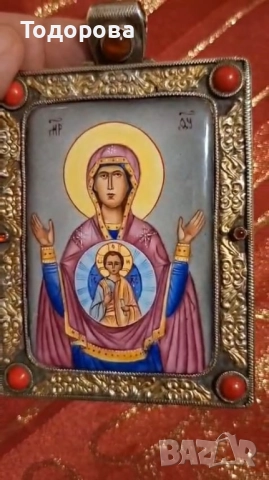 Руска сребърна емайлова икона(панагия) сребро 84, снимка 6 - Икони - 52943329