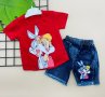 Комплект от дънкови къси панталонки с тениска, снимка 1 - Детски комплекти - 41291416