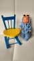 Стара кукла от СОЦА с плетени дрехи, 12 см. и столче 15 см, ръчно изработено и оцветено. , снимка 5