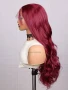 Тъмно червена бордо вълнообразна перука на път с дантела 13*4*1, снимка 4