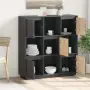 vidaXL Висок шкаф, сив, 110,5x35x117 см, борово дърво масив, снимка 3